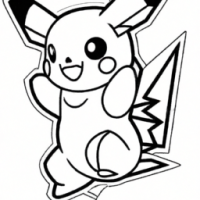 Pikachu, Sticker, Happy, Monochrome, kinetic art style, Contour, Vector, White Background, Detailed