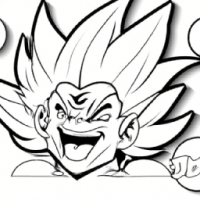 Goku, Sticker, Happy, Monochrome, kinetic art style, Contour, Vector, White Background, Detailed